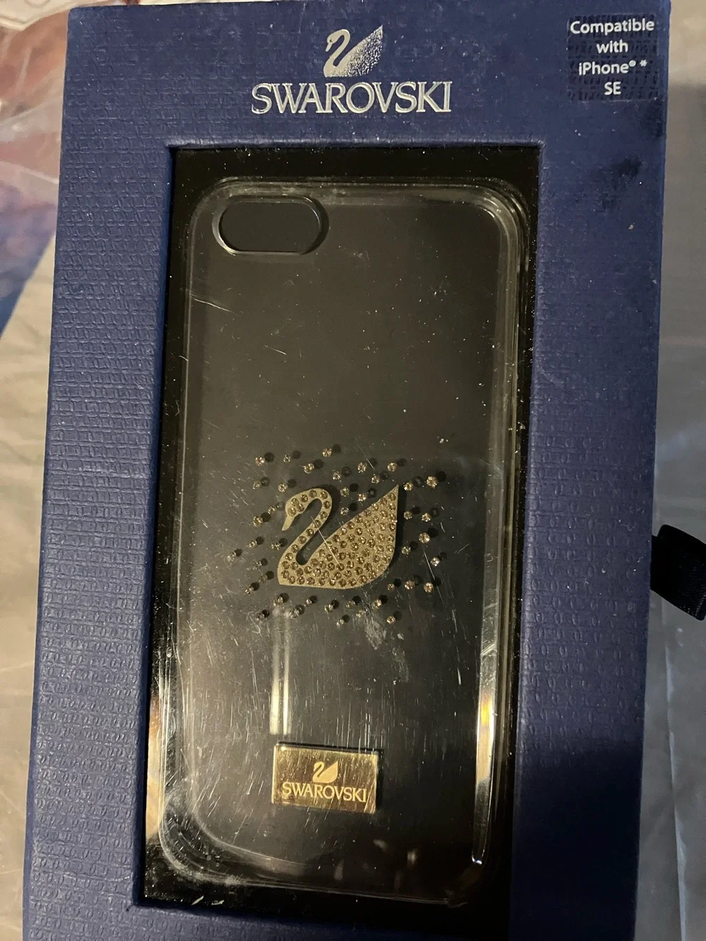 Swarovski Black Crystal Swan iPhone Case with Gold Accents
